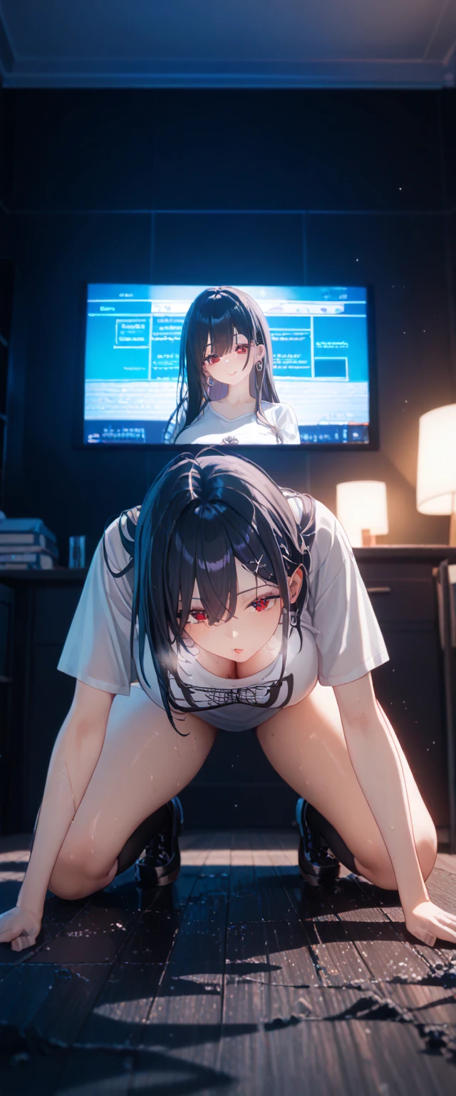 {{{masterpiece}}},{{{best quality}}}, (gigantic breasts:1.5),(big ass:2), (thong), (curvy:1.5), (blurry) , (depth of field), (blurry foreground), (blurry background), (1girl), (motion blur), (rating:safe), (photo \(medium\)), (face down), (top-down bottom-up), (naked dogeza), (dogeza), 1girl, solo, long hair, large breasts, black hair, ass, nude, sweat, completely nude, back, trembling, all fours, tatami, <lora:Gigantic_mix_beta:0.4> <lora:Gigantic_breasts:0.4>