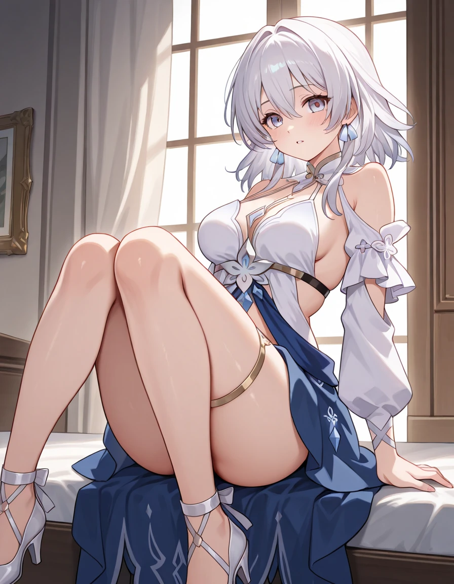 Sexy women、One female、High-quality images、Full body image、Beautiful thighs、Chinese women、Chinese、A mocking smile、High heels、Low - Angle、Beautiful eyes、Arrogant woman、Cute Face、黒のHigh heelsを履いている,Long, slender legs、 White shirt and ultra-mini skirt、 Long legs、Cleavage、Confident woman、Dominant Femdom、The winner is a woman、Contemptuous gaze
