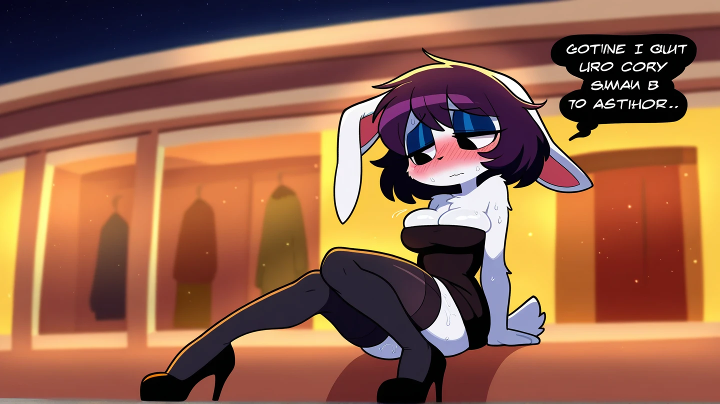 Cartoon animal design, Full length photo of cute rabbit in flat style, simple, but not the lost meaning of design, fresh flat style, Cyberpunk elements are applied freely, front view presents an adorable cute pose, and legs dangling in a cute pose