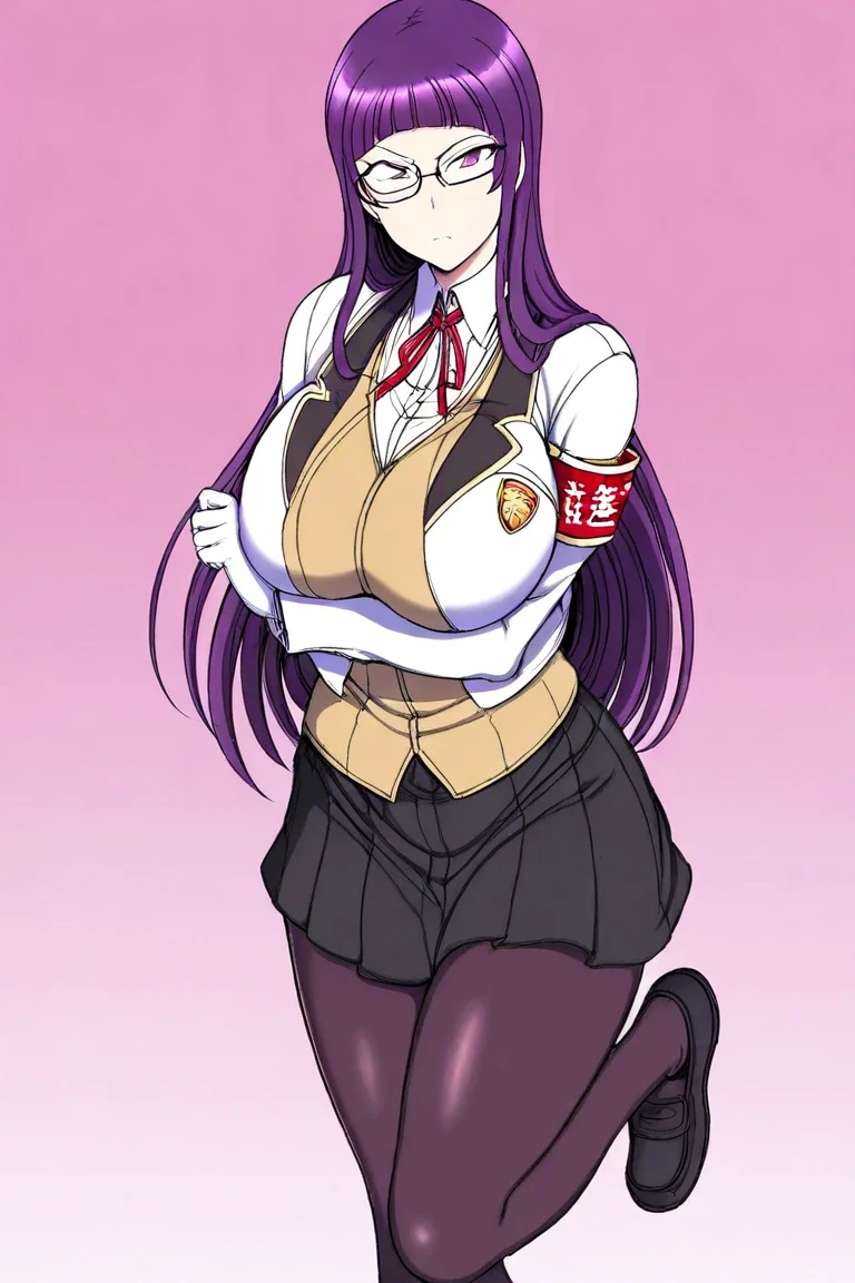 tall mature lady, purple hair, maintain original face shape and style, eye through hair, maintain original hairstyle, ribbon on hair, clear red eyes, wearing her original dress, standing outdoors, cowboy shot