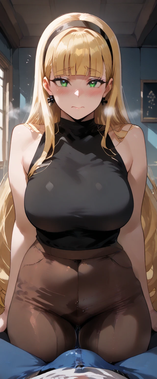 (best quality:1.5, highres, UHD, 4K, detailed lighting, shaders, perfect hand anatomy), blonde straight hair, busty, nurse outfit, cleavage, thighs, smiling, pov, close shot, standing, hospital background
