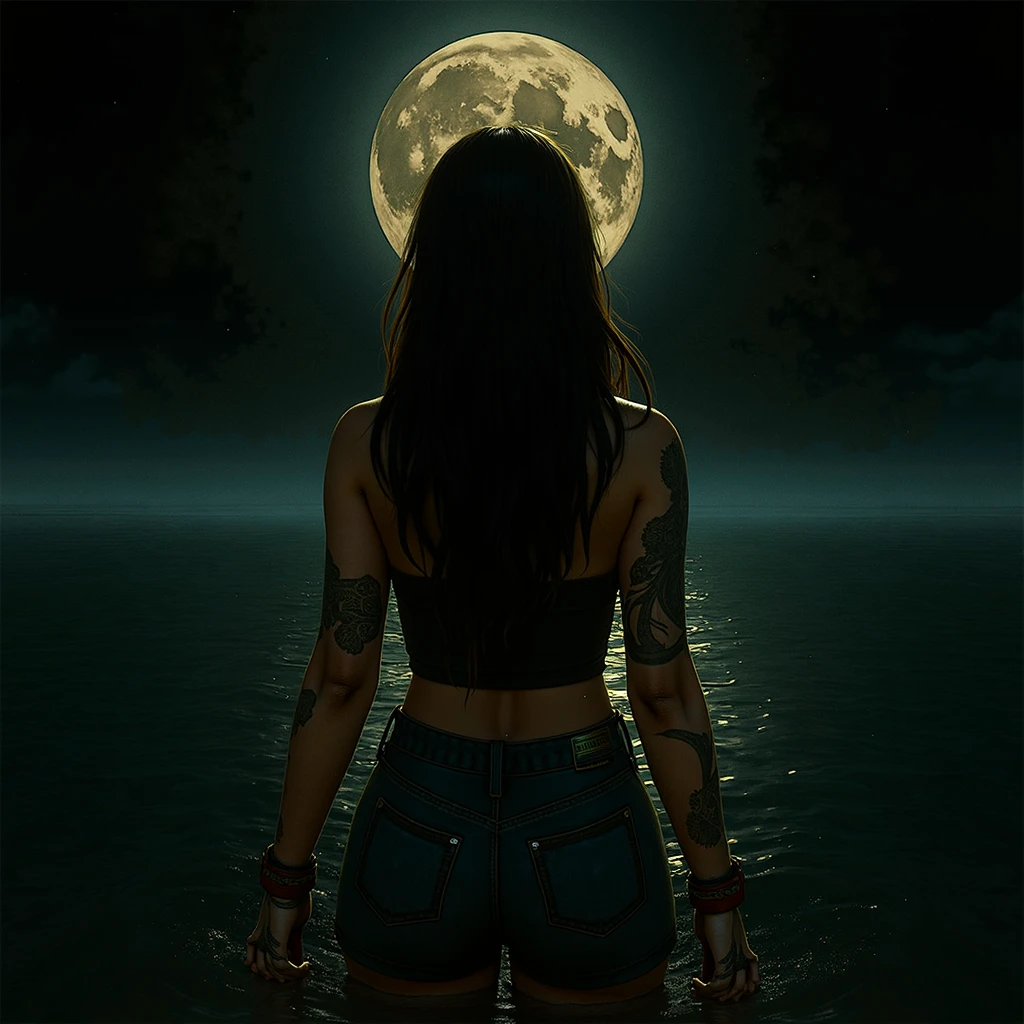 Woman, One, 20 Years old, Russian, Fit, Modern tattoos, Rounded breasts, Fit thighs, Busty lips, Beauty face, Horny face, Pink hair, Ponytail, Topless, Jeans shorts, Bikini, Full body, Dynamic angle, Standing, Beach, Golden dust, Dimly lit, Foggy, Cinematic light, Contre-jour, Day light, Dark scene, Hard light, Low light, Soft light, Moon light, Single light, Rim light, Spotlight, Straight light, Studio light, Warm light, ( style of makoto shinkai ), (style of sam spratt), (style of ed binkley), (style of john berkey), (style of angus mckie), (style of shohei otomo), (style of rebecca sugar), (style of laurie greasley), (style of eddie mendoza), (style of posuka demizu), (style of greg rutkowski), (style of jordan grimmer), 80s Photo, Bokeh, 3D, 2D, Dark souls style, Digital art, Disney cartoon, B&W, Anime, Drawing splash art, Fantasy style, Marvel style, Film grain, Noir, Masterpiece, Oil painting, Octane Render, Sketch lines, Realism, Unreal Engine