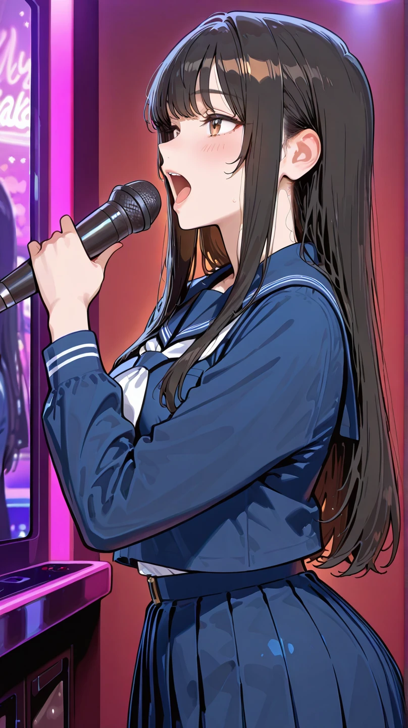 Hinata singing with a microphone in her hand on top of a stage, luzes, efeitos de luzes