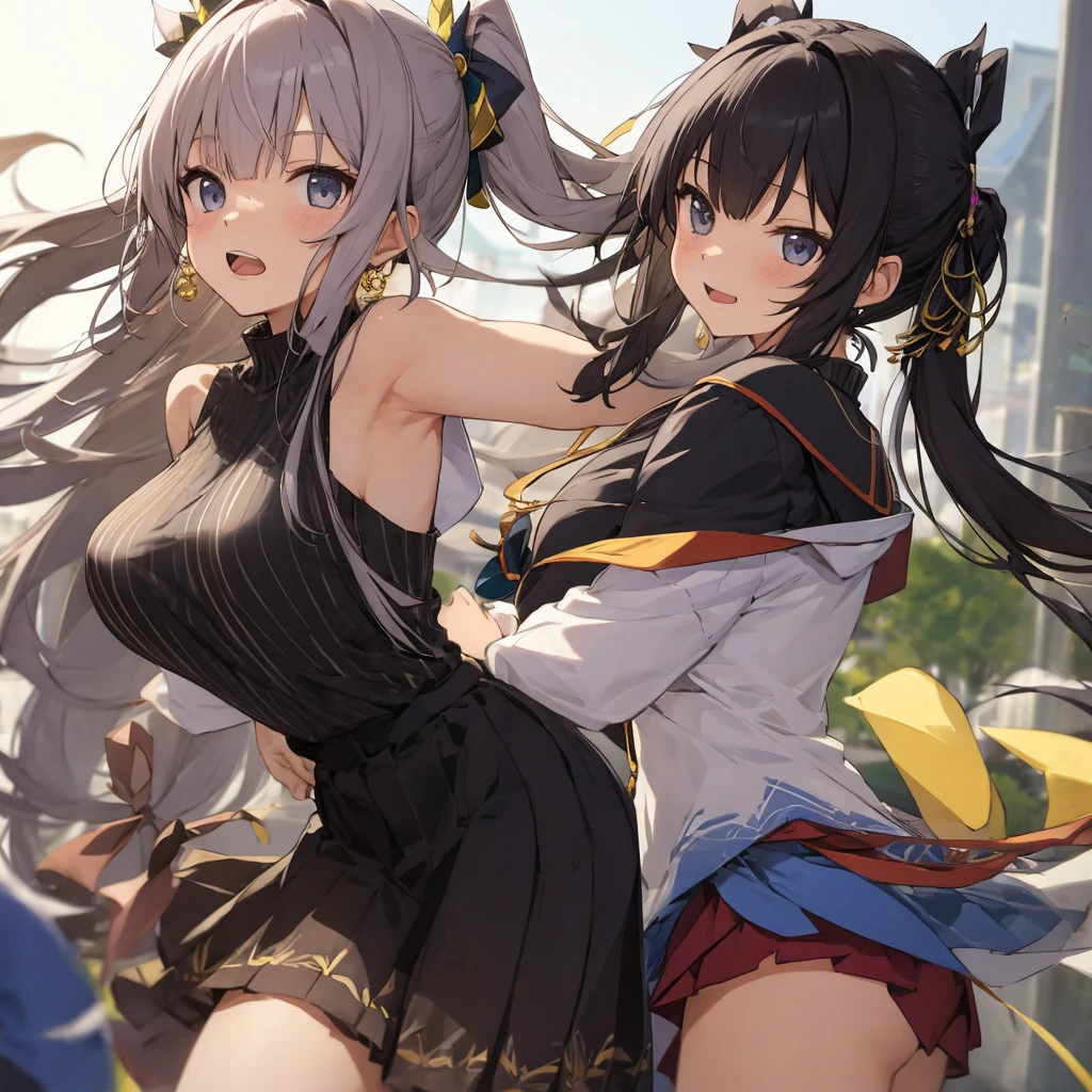 A dignified smile, armband, laughter, laughing with one's mouth open,々Standing tall woman:1.9 Composition seen from below White summer sailor uniform Navy blue skirt Spirit Short black hair Ponytail:1.9 Straight hair Hair tie Sweep bangs to the side:1.9 Slanted eyes Brown eyes Tall Strong-willed Beautiful Student council room