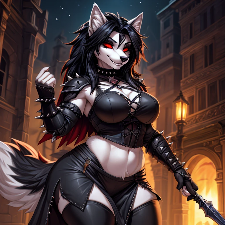 Score_9, Score_8, Score_7, Score_8_up, point of view looking at White Leopard\(mature, tall, medium breasts, violet eyes, white fur, black spots, sensual body, thin thighs, leopard tail, black leather armor, long black leather pants, high brown boots\), staring at you seductively, fantasy, csr style, score_7_up, full body, full body photo, side_boob, hand on hip, hunting, holding a bow, wearing WindRanger clothing, 弓, expressive, concept art, furry, dark theme