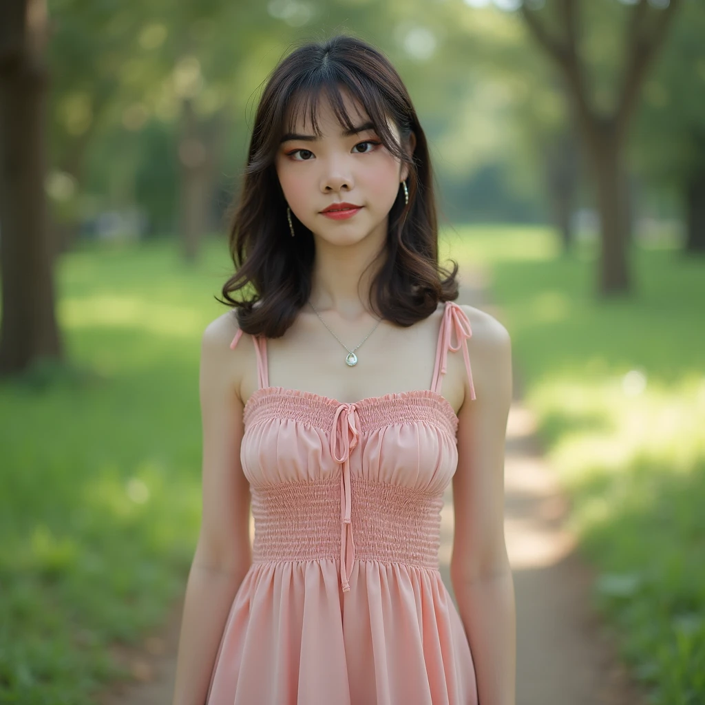 (highly detailed body, highly detailed face:1.2)
, Girl, look at viewer, pink dress, romantic setting, dreamy pastel palette, outdoor, garden, flower