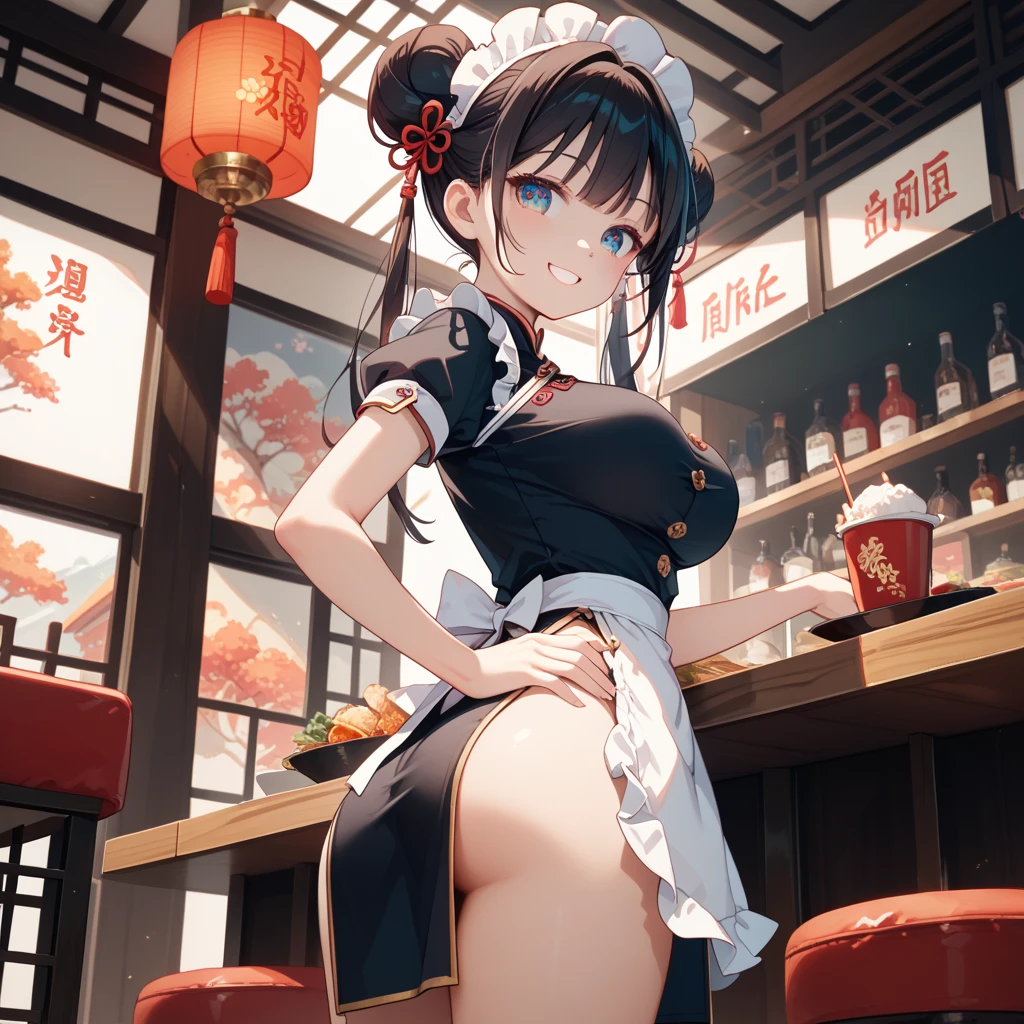 nsfw,uncensored,(masterpiece), (photo realistic1.4), ultra high res, best quality, 8k official art,figure,very detailed,anime color,perfect hands, perfect fingers, perfect legs),(cowboy shot,From side),1girl,solo,idolmaster,(minako satake) ,(17years old, beautiful girl), (beautiful blue eyes),(((beautiful light brown hair))), (((short ponytail hair))), (wet hair), (wet skin), ((Sweat)), ((vapor)), (flat chest,very large breast),(many sweat:1.5),(pubic brown hair:1.3),(from below),(cooking Chinese dinner), (Chinese restaurant), ,nude apron,