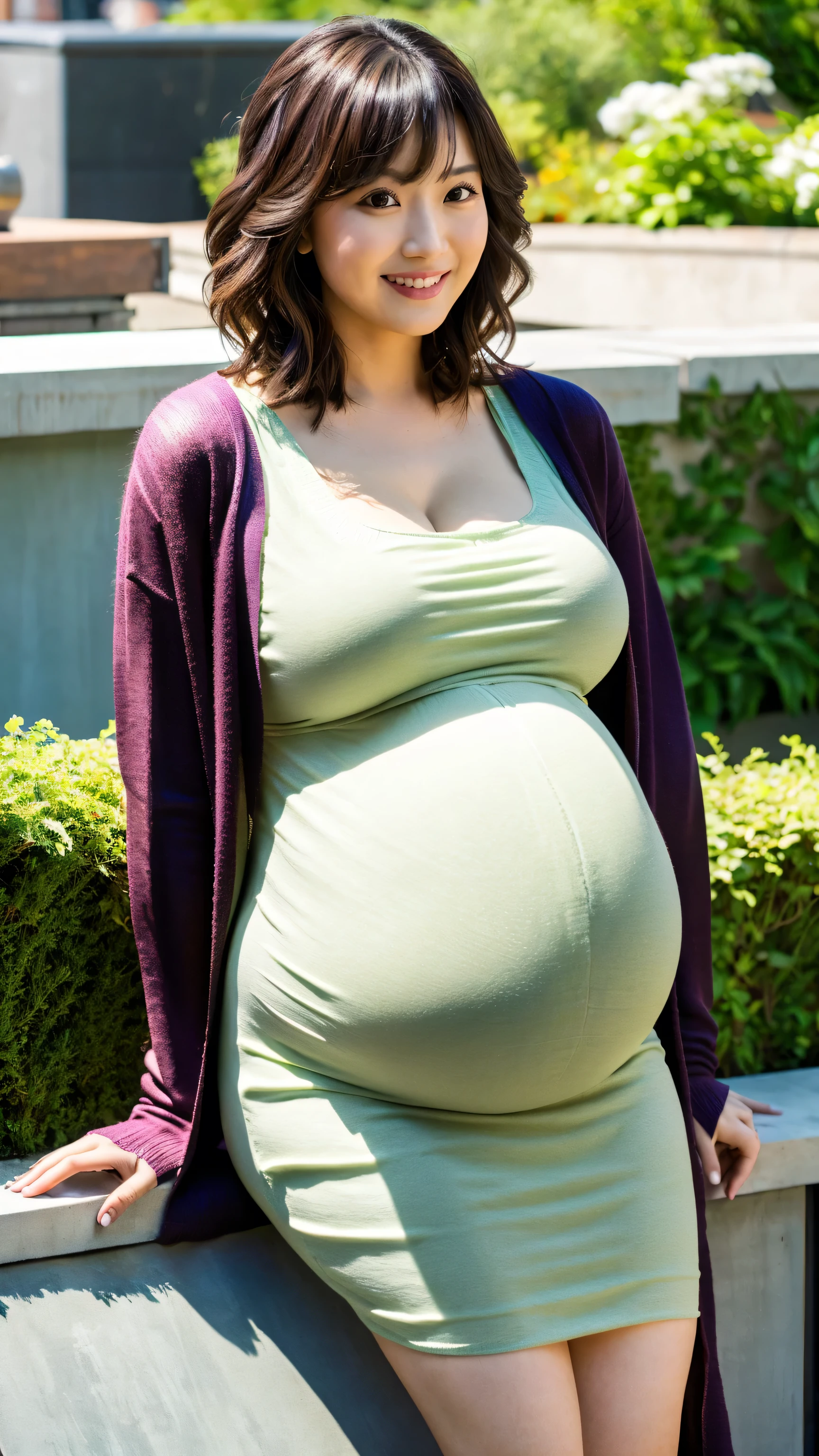 Extremely Hyperpregnant Canadian woman with huge belly wearing a dress