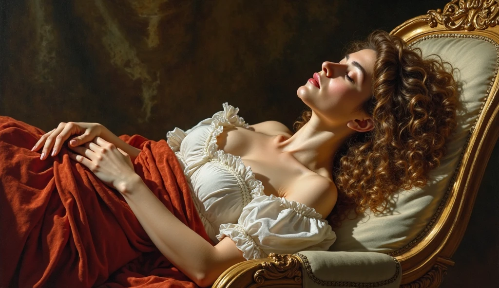 Create a museum version of a painting in the style of Leonardo Da Vinci ,
The painting shows the humiliation of the women in the middle ages
seductive woman wearing a loose pink shirt decorated with various accessories, and red mini skirt, sitting on a big sofa while holding her breast, with seductive smile, underground living room, night
golden ratio, (highest quality fabric texture), every detail, (Highest Quality) ultra detailed (Ultra-fine ), Photorealistic, Extremely detailed(Extremely detailed) , (highest detail image, lens flare, realistic), (A high resolution)