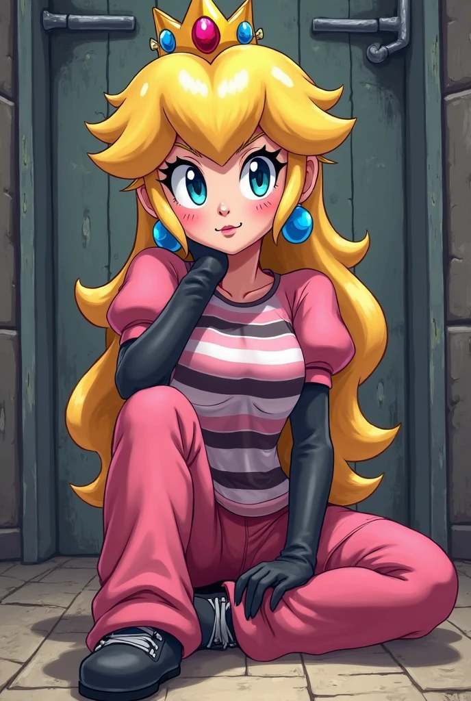 Demon pees on tied up princess Peach lying on the grass, wet clothes