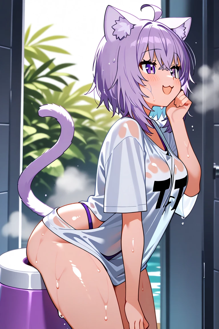 Hololive、Cat porridge、Cat girl、Full Color、Completely naked、girl、Crying face、Standing back climax peeing、The hair color is always light purple、Big Tits、Pussy juice、Fingering masturbation