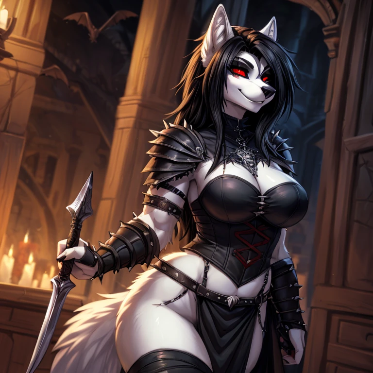 (best quality,4k,8k,highres,masterpiece:1.2),ultra-detailed, colorful, ((slime; girl)), ((furry; Anthro Fox)), seductive, goth lace, stained glass windows, soft lighting, bare breasts, ((punk hairstyle)), well-toned abs, ((bones and armor dissolving in slime))
