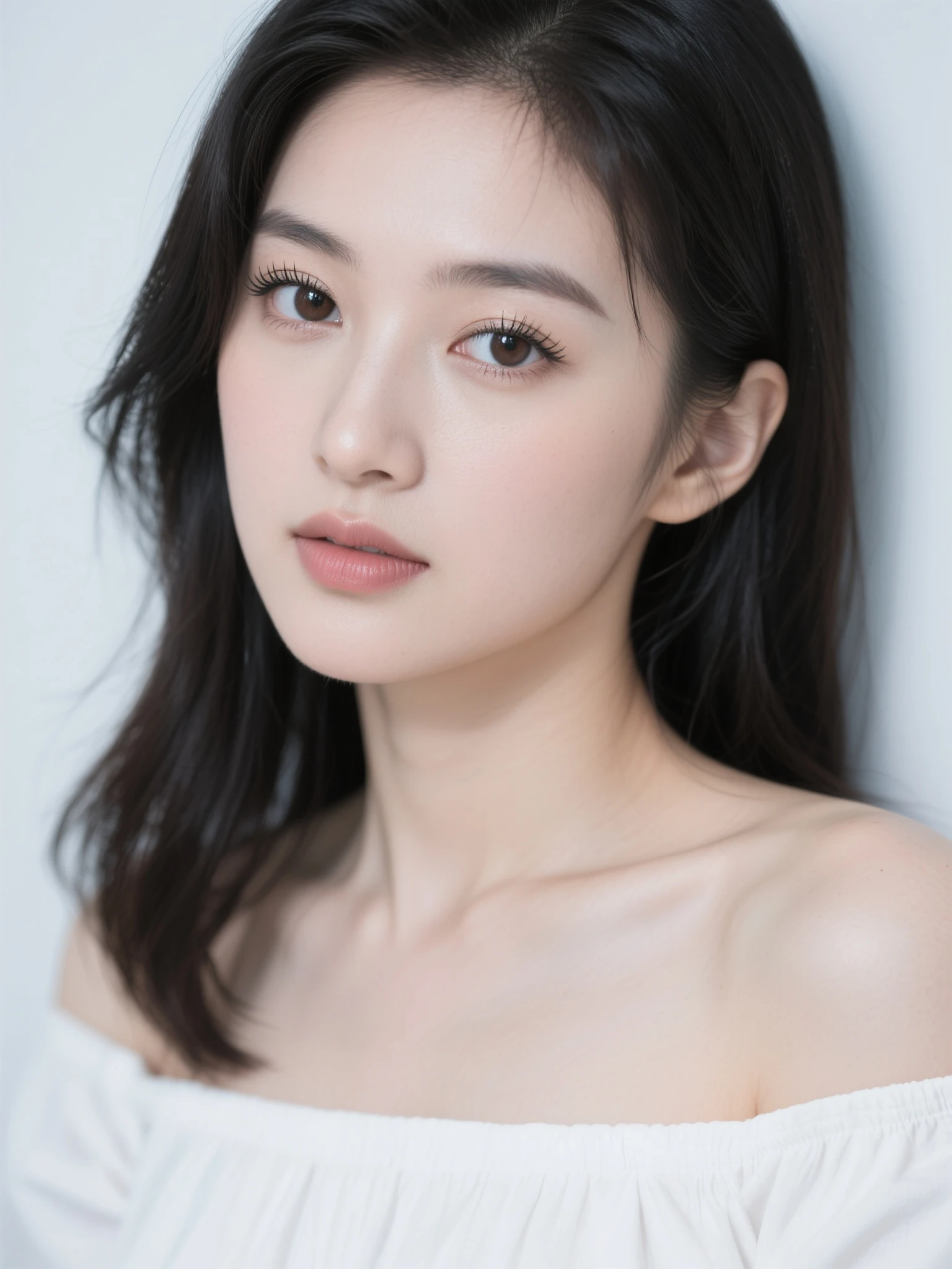 ((highest quality, 8k, masterpiece: 1.3)), sharp: 1.2, Perfect body beauty: 1.4, Slim Abs: 1.2, (whole body: 1.2), (Tight, off-the-shoulder, see-through), (Underbust: 1.1),  (Looking down at the camera)、Round face shape、Give a soft impression。Big eyes、Have a natural facial expression that makes it look like they are blinking.。Adding double eyelid and eyelash details。Thin eyebrows、It has a natural shape、On the eye。Eyebrow arch is natural、Compliment their facial expressions。eyes are shining brightly、Make a lively impression。Pupil size and color are natural、Create an attractive appearance。Adds natural shadows and highlights around the eyes、Expressing a three-dimensional effect。
Add fine lines around the eyes and creases on the eyelids.、Achieve a realistic look。The mouth is soft, Smiling expression.。lips are plump、Painted in natural colors。
Beautiful teeth alignment、We will create a natural shape that is unique to you.&#39;laughing.。
The corners of the mouth turn up、Create a graceful smile。
Skin texture and expression:

Leaves skin smooth and radiant。The skin texture is natural、Moderate expression of pores and fine wrinkles。
Healthy skin color、Add natural shadows and highlights to create depth。
Gives skin a natural tone、Creates a healthy, bright appearance。
Light and shadow effects:

Considering the shadows and lighting conditions from the light source、顔のExpressing a three-dimensional effect。Wraps your face in soft light、create natural shadows。
Use light reflections and highlights、Enhances skin radiance and eye brightness。
Background and environment:

The background is simple、Choose colors and patterns that complement your facial features、Make sure your face is clear of any obstructions。
Background color and brightness、Adjusting your face to enhance it。