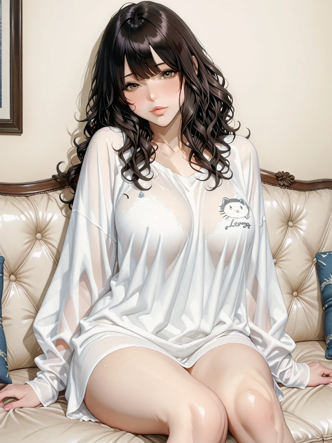 ((((Best Quality, 8K, 32K, masterpiece, 1.2)))),{{solo}},nsfw,{{{Artist: GirlfriendMix's style}}},((perfect beautiful face:1.2)), sitting on sofa, ((A man putting soap cream on her public hairs of crotches and removing her public hairs together with cream, removed public hairs with cream:1.3)), leaking pussy juice from, high quality of vagina, vivid pussy ,((a lot of public hairs:1.3)), embarrassed,