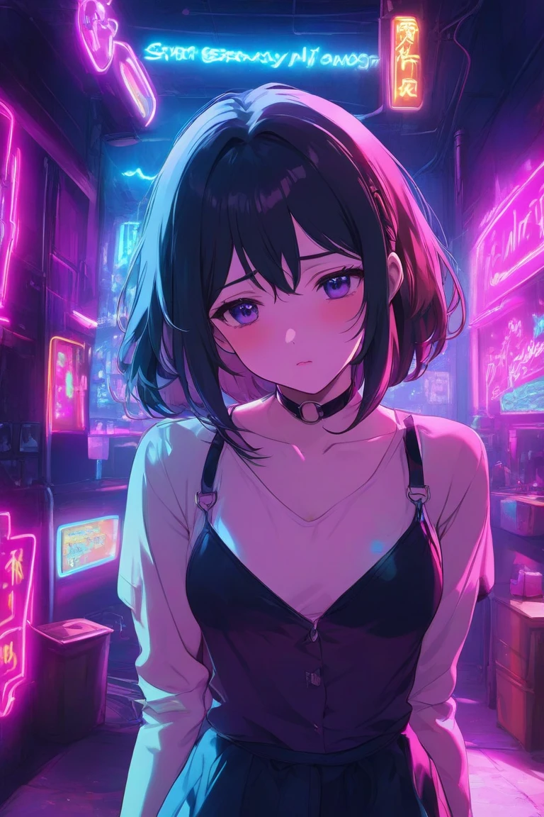 girl with short bob hair,Red eyes ,Sitting in heaven