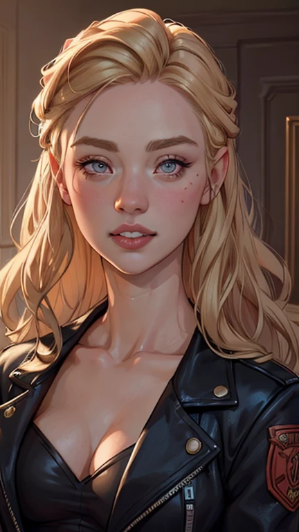 Make a girl with blonde, curly hair down to the middle of her back, olhos castanho esverdeado, tom de pele negra, em uma escola, passando por outra garota de cabelos pretos, de pele branca e olhos azuis