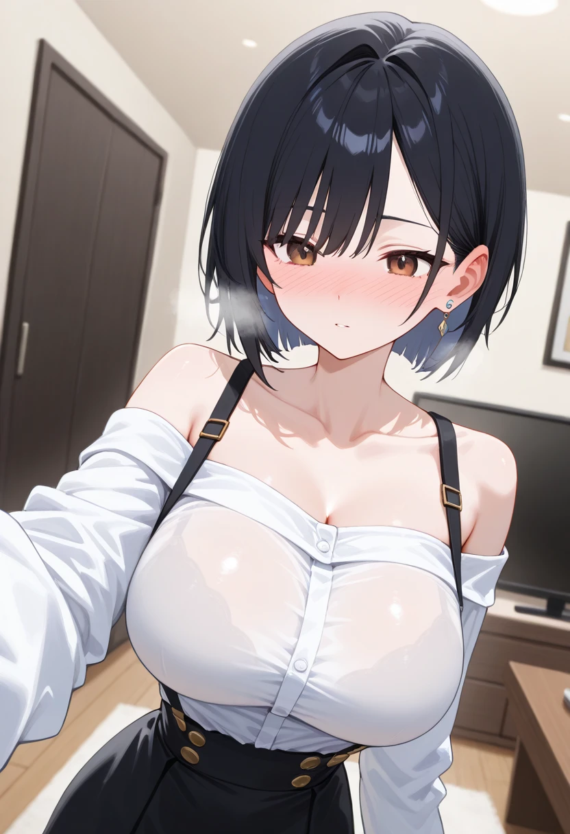 masterpiece, best quality, 1girl, living room, White bra,smile