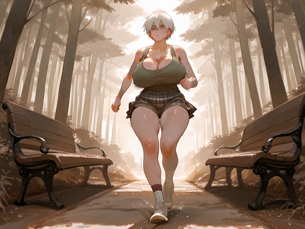 ((Highest quality)), ((masterpiece)), (Familiar), Perfect Face, (High resolution), (Best Shadow), 8k, Cinematic, (Realistic:1.4),dramatic, Fascinating, (((((Perfect Anatomy))))、((((Anatomically correct))),（Spread-legged squat pose）,Five fingers、Human hand、 (Pure white skin:1.1), Muscular and voluptuous body,(((Realistic big breasts)))、Big Ass、Wide hips、Sweaty、(((A brand new plain white tank top that was see-through from sweat)))、(((Plain white high leg panties transparent with sweat、See-through)))、(((Plain white high leg panties transparent with sweat、See-through)))、(((Dark blonde)))、((blue eyes))、(A triumphant look、An innocent smile of victory)、((The background is forest and grass.))、A shabby grave in an old abandoned building in Japan、 (((Only one gravestone、Very poor、very old))),(((((An old, small, unassuming, square Japanese-style grave)))))、(((Soil ground))), (sunny:1.4), ((The wide, blue sky of midsummer、Natural cumulonimbus cloud))、(Record heatwave)、((Erect large nipples))、（(Attractive large areola)）、(((16 years old)))、((((((Cheap rough white sneakers))))、Raise your chin and look up、(((白いankle socks)))、((((Bare legs))))、(((((Cover all the gravestones behind the young woman with trees)))))、(((((Cover the black stone tower with trees))))、(((((Increase the area of blue sky))))、