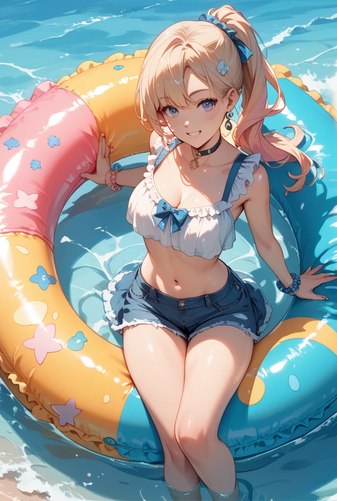 Anime girl in bikini holding spoon and drink, Swimsuit, realistic bikini, artwork in the style of guweiz, kawaii realistic portrait, Smooth Anime CG Art, Lori, guweiz, Trending on CGSTATION, splash art anime loli, swim wears, Ahegao, summer time, [ 4 k digital art ]!!