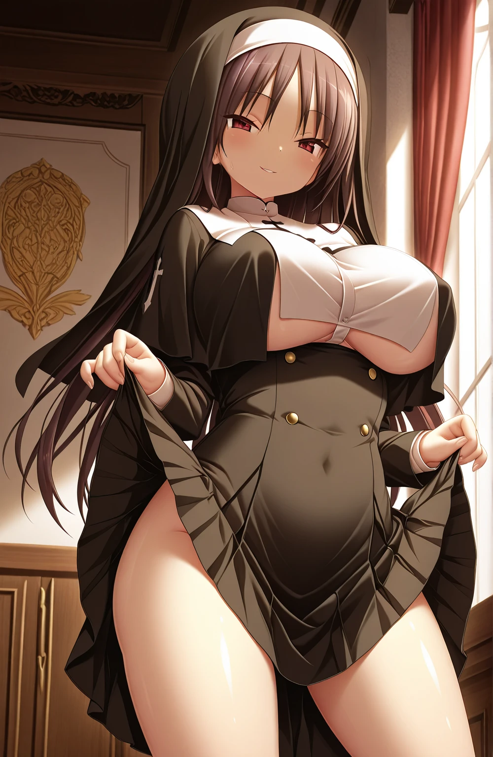 Panties not worn、Show Mekosuji、Pussy、blush、Seduce、High definition、Depth of written boundary、Adult face、Long face、Half-open eyes、Blank Stare、Troubled expression
