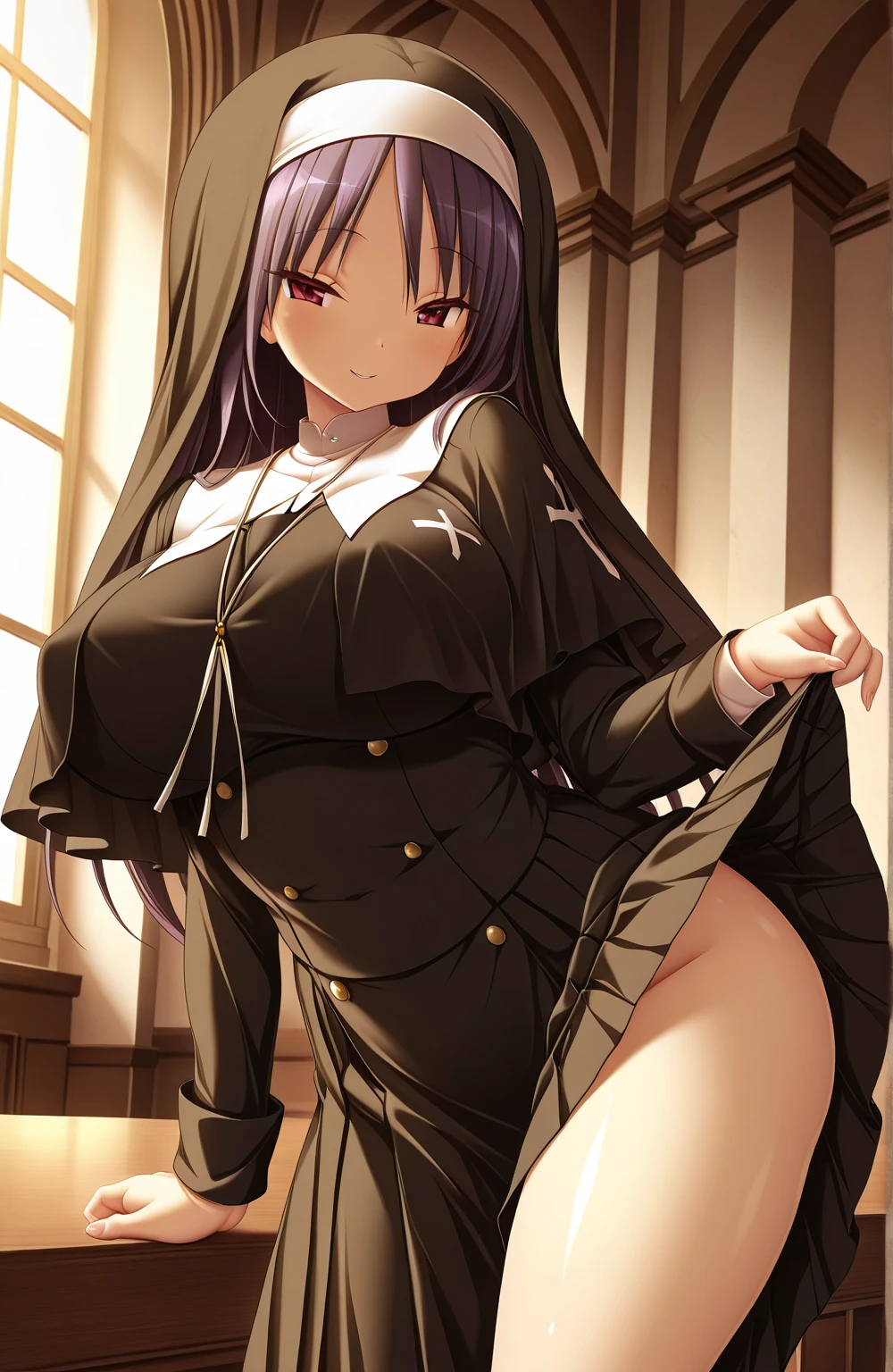 ak12, 1girl, black hair, medium breasts, bangs, open eyes, long hair, blush, lipstick,, masterpiece, best quality, highly detailed, breasts, nude, thighs, open robe, nipples, parted lips, ,pose , evil smile, smile, (nsfw) not safe for work, lipstick , pussy, hold a handgun, bedroom, standing