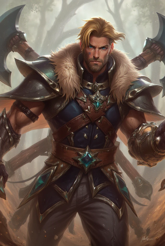 Homem de cabelo loiro e longo, olhos azuis, peitoral gigante, corpo forte, Corpo com muita veia, armadura de viking, espada gigantesca, medieval setting, imagem HD, Imagem limpa, Imagem 4k, alta resolução, obra prima, manga art