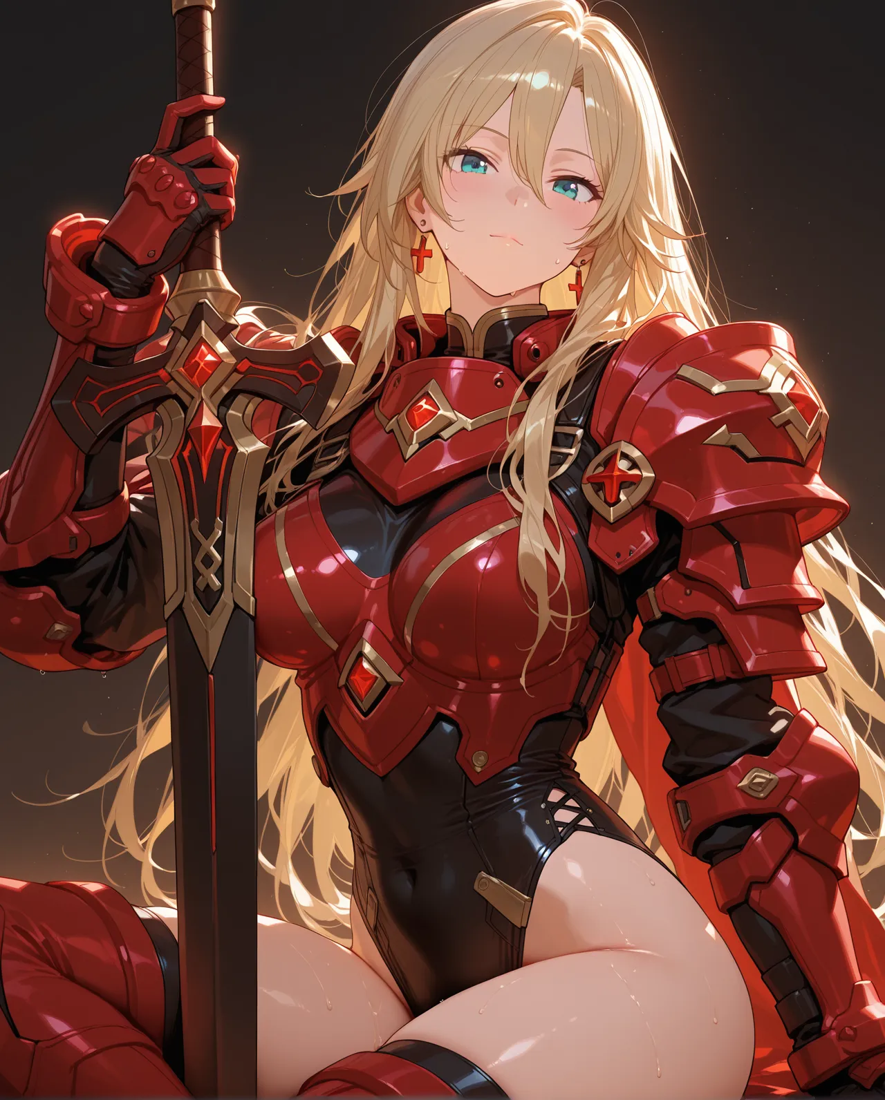 ((Masterpiece:1.3, Ultimate Quality:1.3, Very detailed:1.2)), (Cinema Lighting), ((Perfectly sensual)), Ultra-fine illustrations, Very delicate and beautiful, 4K, 8k, 16K, Ultra-high resolution, One girl, alone, Mordred (Fate Grand Order),  Gorgeous blonde hair, Short Ponytail, Shining emerald eyes, Sensual, Cleavage, Well-proportioned feminine figure, Anatomically perfect, Beautiful face in every detail, A confident smile, Perfect Posture, Combat Ready, Swinging a Sword, Erotic armor, Suspend Bikini Armor, Become very clear, Exposing shoulders, abdomen, zettai ryouiki, Movie angle, Official artwork, Bold composition, Attractive image, Perfect AI Assist, World-class masterpiece,