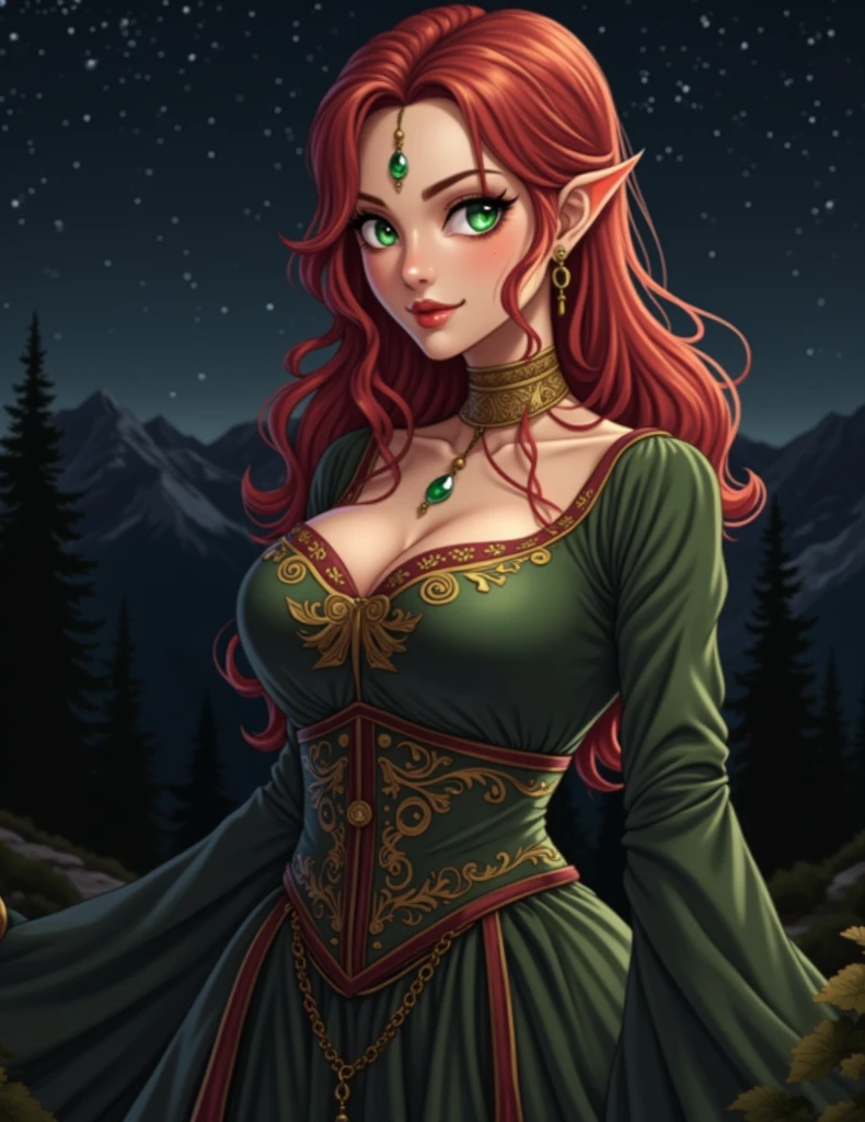 sexy druidess, overgrown ruins, vines ivy and holly, cleavage