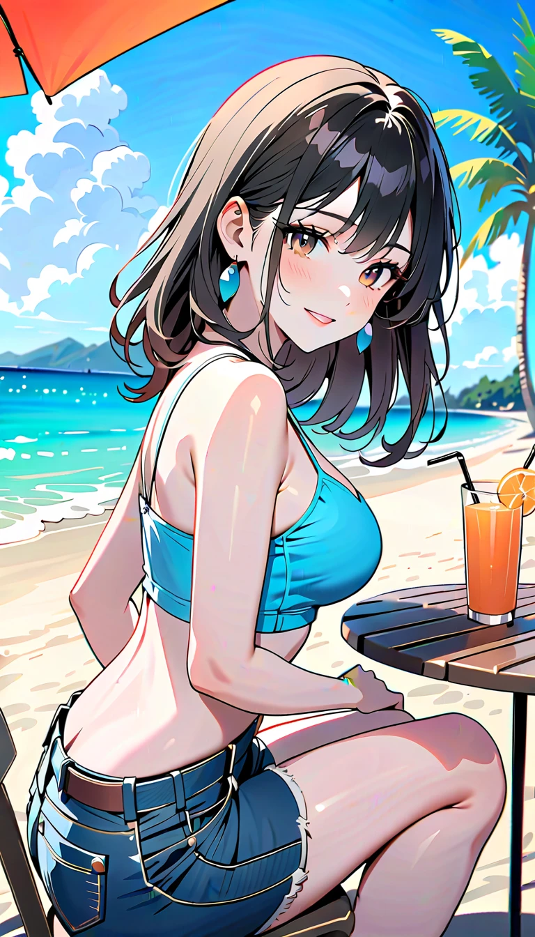 hand job girl in the beautiful beach side palm tree