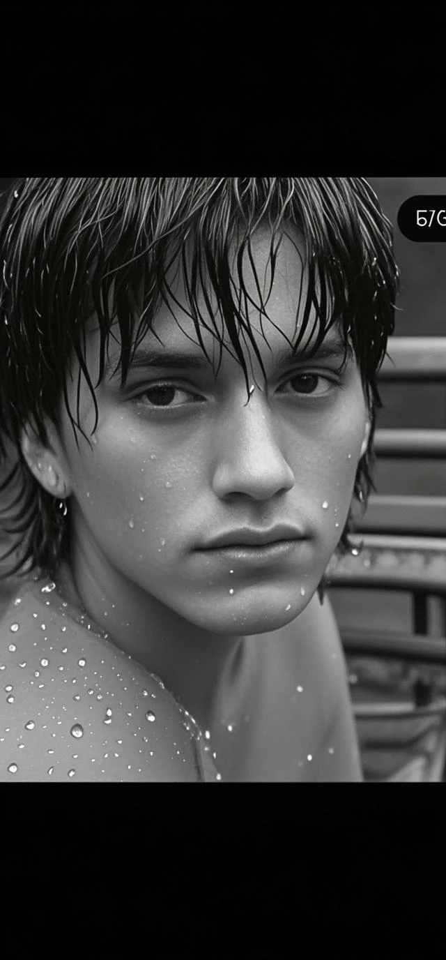 portrait of Aaron Taylor-Johnson, wet body and face, advertise concept, confident, vogue magazine cover concept