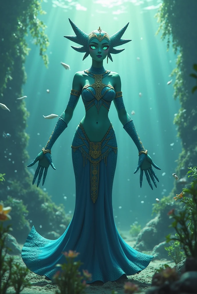 1girl, solo, cowboy shot, <lora:ruto_oot_v1:0.8>, Ruto_Zelda, underwater, underwater temple, ruins, fishes, <lora:add_detail:0.7>,