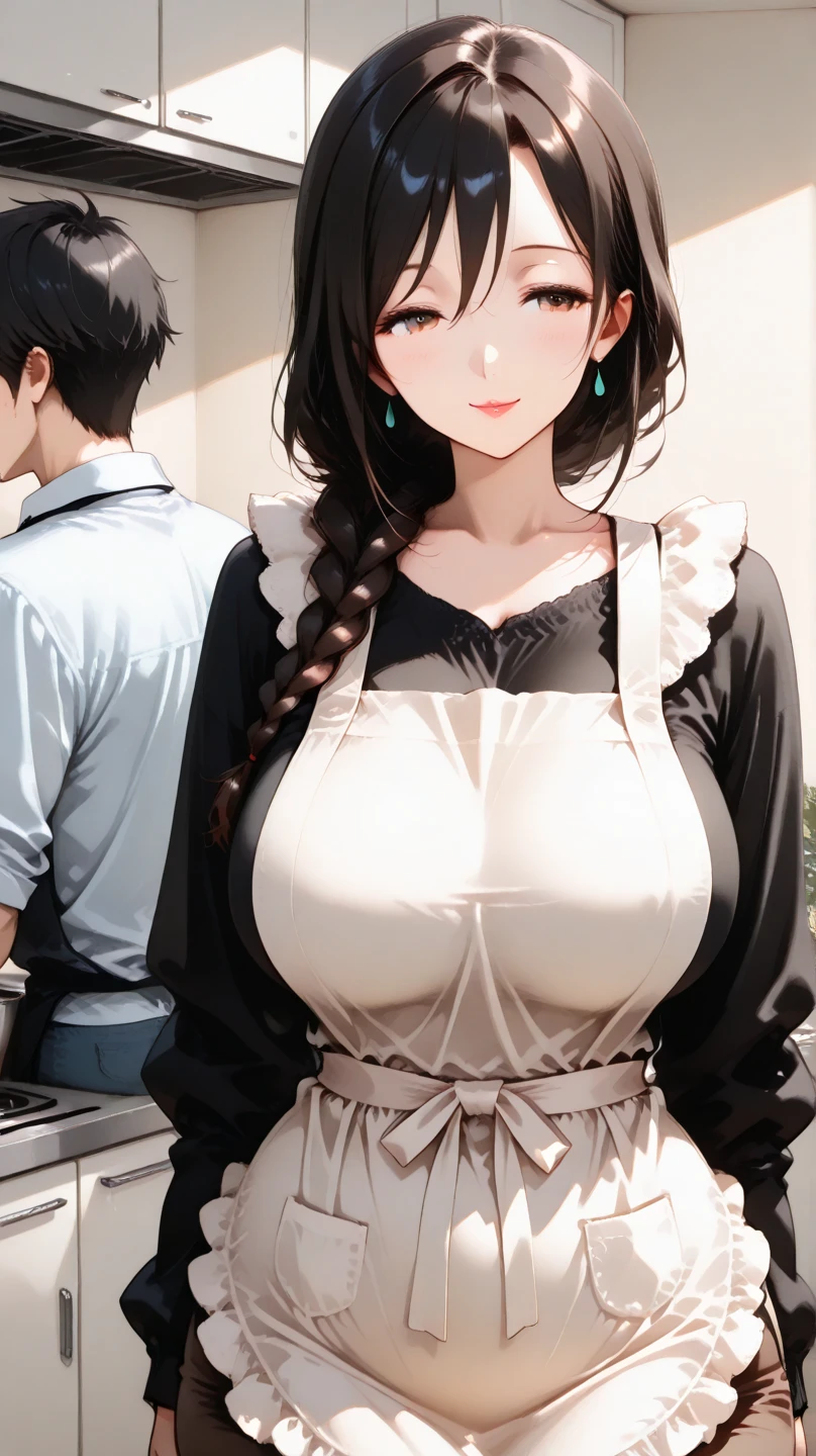 Beauty mother-in-law Black Hair Mother and daughter have beautiful breasts hair band Dining at the café