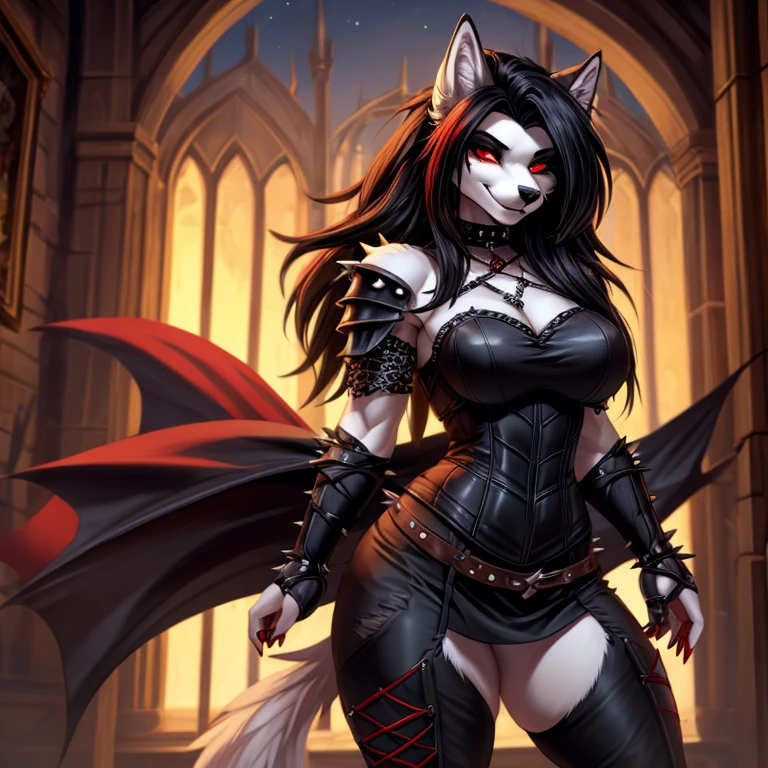 very detailed face, detailed clothing, detailed fabric, 1 woman, perfectly drawn body, huge breasts, sexy pose, beautiful face, long black hair, blue eyes, very detailed eyes, pink cheeks, shy expression, (Shiny black tight bodysuit), black gloves, gloves covering hands, Sensual lips , dinner de invierno, Show details at a glance, View from the front, looking at viewer, dark road, Dark Forest, dinner, atmosphere, Fog