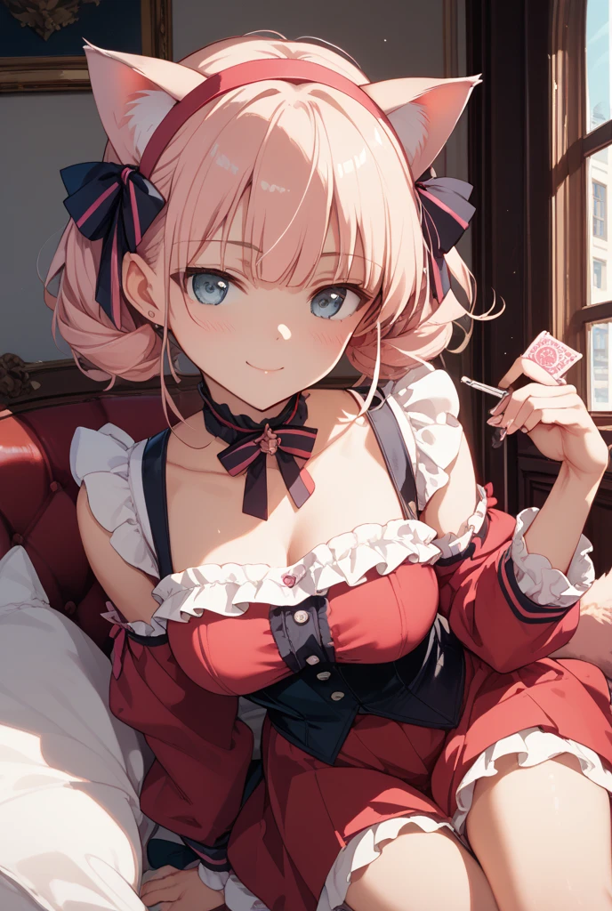 (Tabletop, Highest quality, Super detailed), One Girl, Purple eyes, Blonde Hair, Dark Skin, Short Hair、Perm Hair、((Fishnet tights))、(Bedroom)、((Cure Melody))
