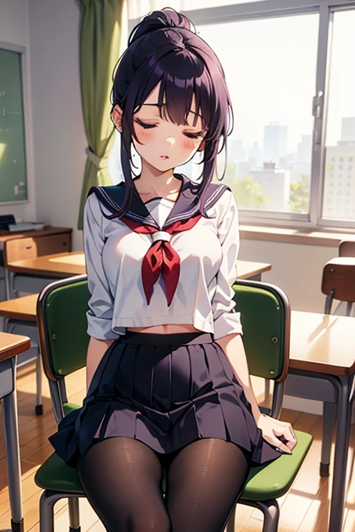 NSFW,Fat man stroking the head of a squatting girl,Side,(Japan Man,Fat and、Bearded uncle、I have a big stomach,Man in white shirt),,Black haired girl squatting and trembling next to guy,(Petite girl,Girl with flat chest,Girl in sailor suit,Girl in black pleated skirt,Clothes are out of place,Green eyes,Frightened look,Eyes moistened with tears,Red face,Sweating,Dripping from the crotch,Girl peeing,trembling from sexual stimulation,Clothes are wet and see-through),Schools,Classroom,There are puddles on the floor,Steaming,low angles