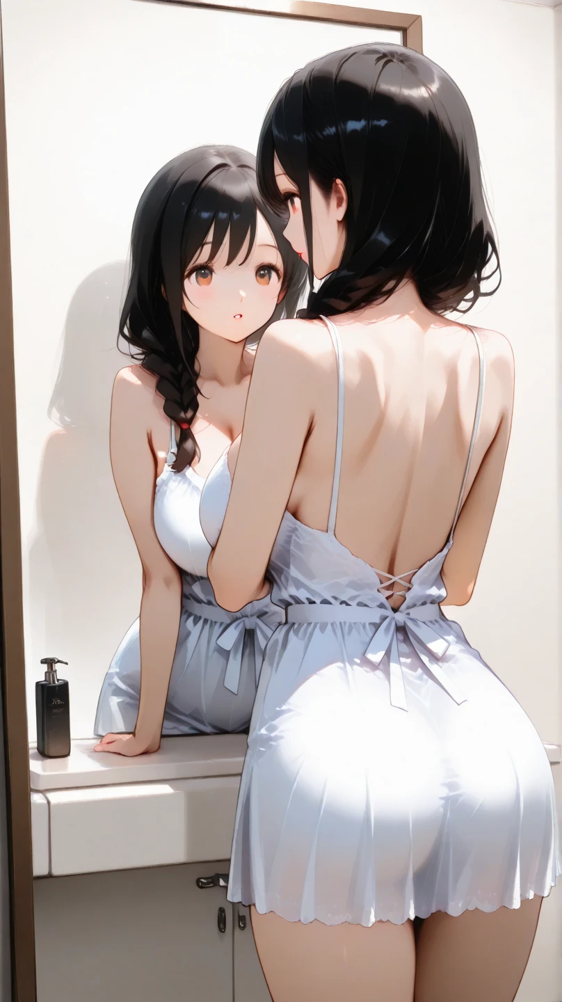 girl, Sweat, vapor, Center of chest, shy, Great hands, Looking at the audience, Cute Smile