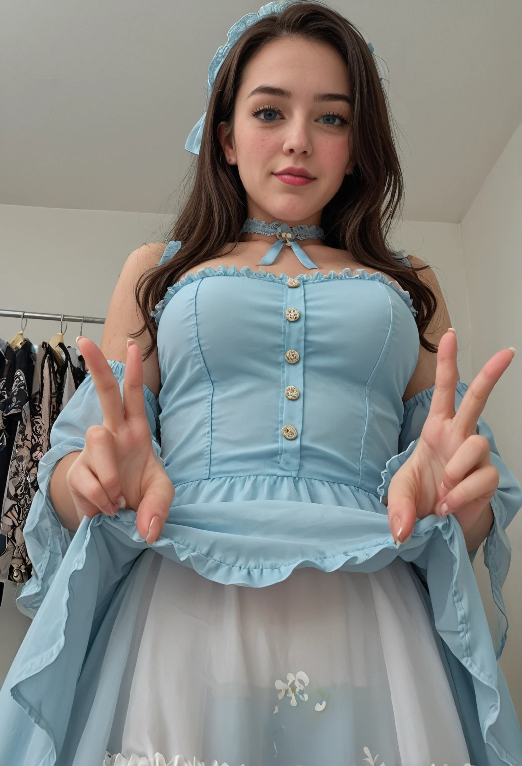 (((Browsing Caution)))、(((Spread your legs)))、((detailed、highest quality、8k、masterpiece:1.3))、One Woman、smile、(Brown Hair:1.2)、Beautiful Ukrainian woman:1.3、(Casual Hairstyles、Small breasts:1.2)、in house、Super detailed Face、detailedな目、double eyelid、(Gothic Lolita:1.2)、(White Tight Corset:1.2)、library、From below、(((14 years old)))、(((Beautiful Skin)))、(((Pussy)))