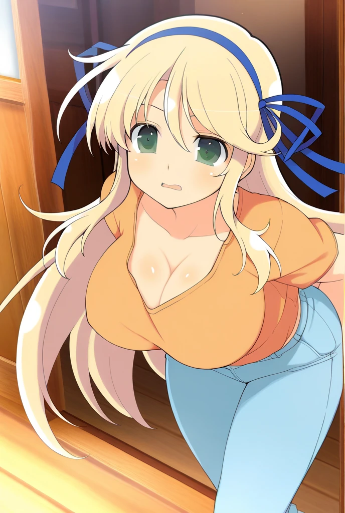 nsfw,,1 person,Sweat,White Breath,solo,,Pokémon,Lillie,Groin bulge,(You can see her cleavage through the gaps in her clothes),Leaning forward,room,(((Big Breasts))),hoodie