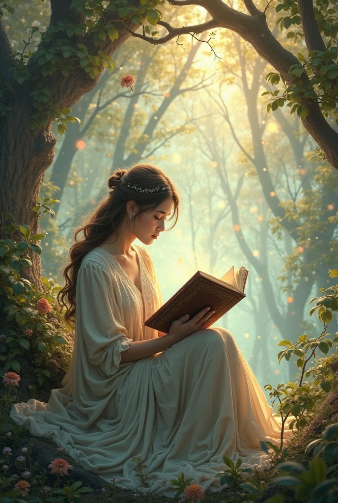 Fantasy Setting Reading Woman reading a book fantasy - SeaArt AI