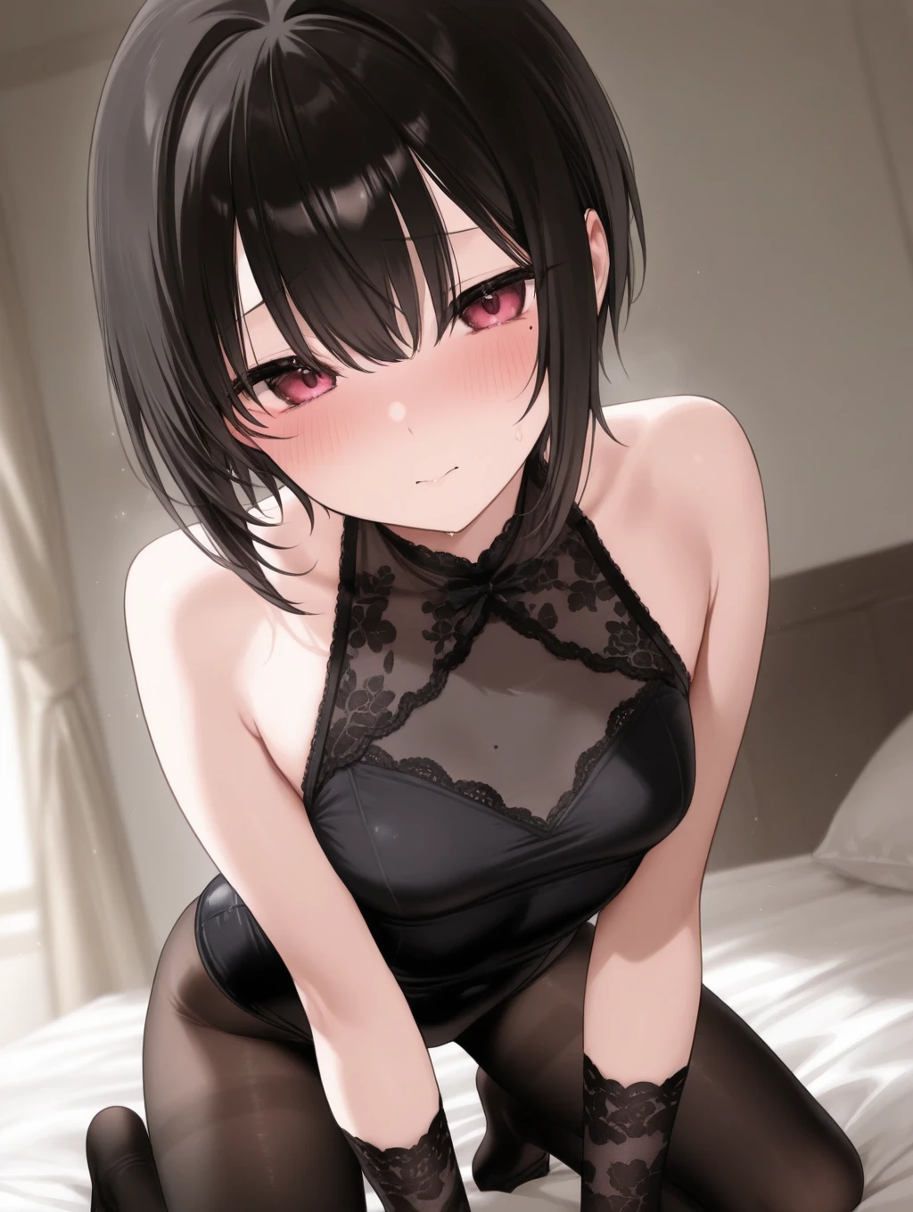(otokonoko),(trap),((erection)),((Mokkori)),(best quality,32k, masterpiece,super detailed skin),black hair,Confused eyes,(oiled skin),flat breasts,(Sweatだく),Wet body、Confused eyes,(Sweat),half open mouth,Spread your legs、sit、get drunk、