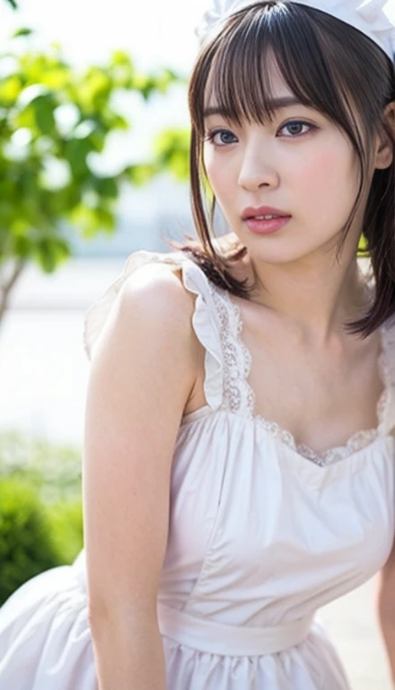 Full Body Shot、Sitting in the park、(Raw photo, Best Quality), (Realistic, Photorealsitic:1.3), masutepiece, Extremely delicate and beautiful, Soft light, (Brown hair,Bob Hair, layers-Cut), Beautiful detailed girl, (Detailed fingers), extremely detailed eye and face, beautiful detailed nose, Beautiful detailed eyes, 1 girl, Japanese, Neat and clean beauty, Cute, young, Deep pink and purple floral lace lingerie,(Please open your mouth wide)、Sad face、Big Ass、Realistic face, Realistic body, Outdoors