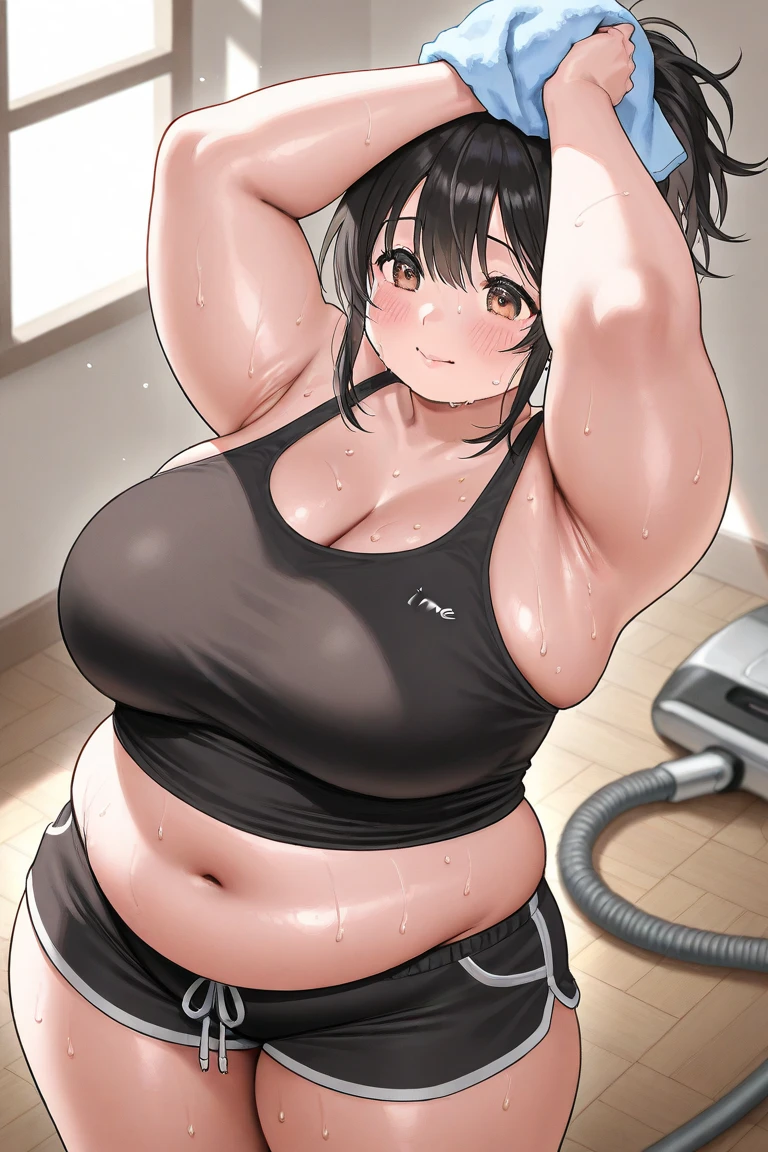 gym, exersice, workout, hot, sweating, sweaty, tan, milf, black hair, mommy, glasses, plump, thick, long hair, big boobs, tan skin, lifting, flustered, blush, black clothes, see thru, black clothes, in pain, teeth clenching, clenching teeth, heavy lifting, eyes closed, closed eyes, sfw,