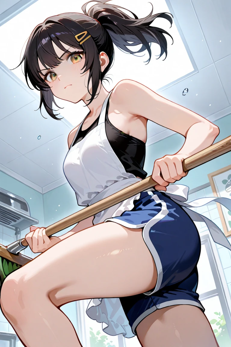 Grey sports bra、Grey panties、(masterpiece、Highest quality)、Highest quality, Ultra-high resolution, (((masterpiece))), alone, Sweat、Big eyes, Please show me your armpits, Composition from the front、(Short back hair、short hair、blonde、woman)、(Manga style:1.1)、Shortcuts、Embarrassed face、Cut your hair short、可愛いwomanの子、Big Breasts