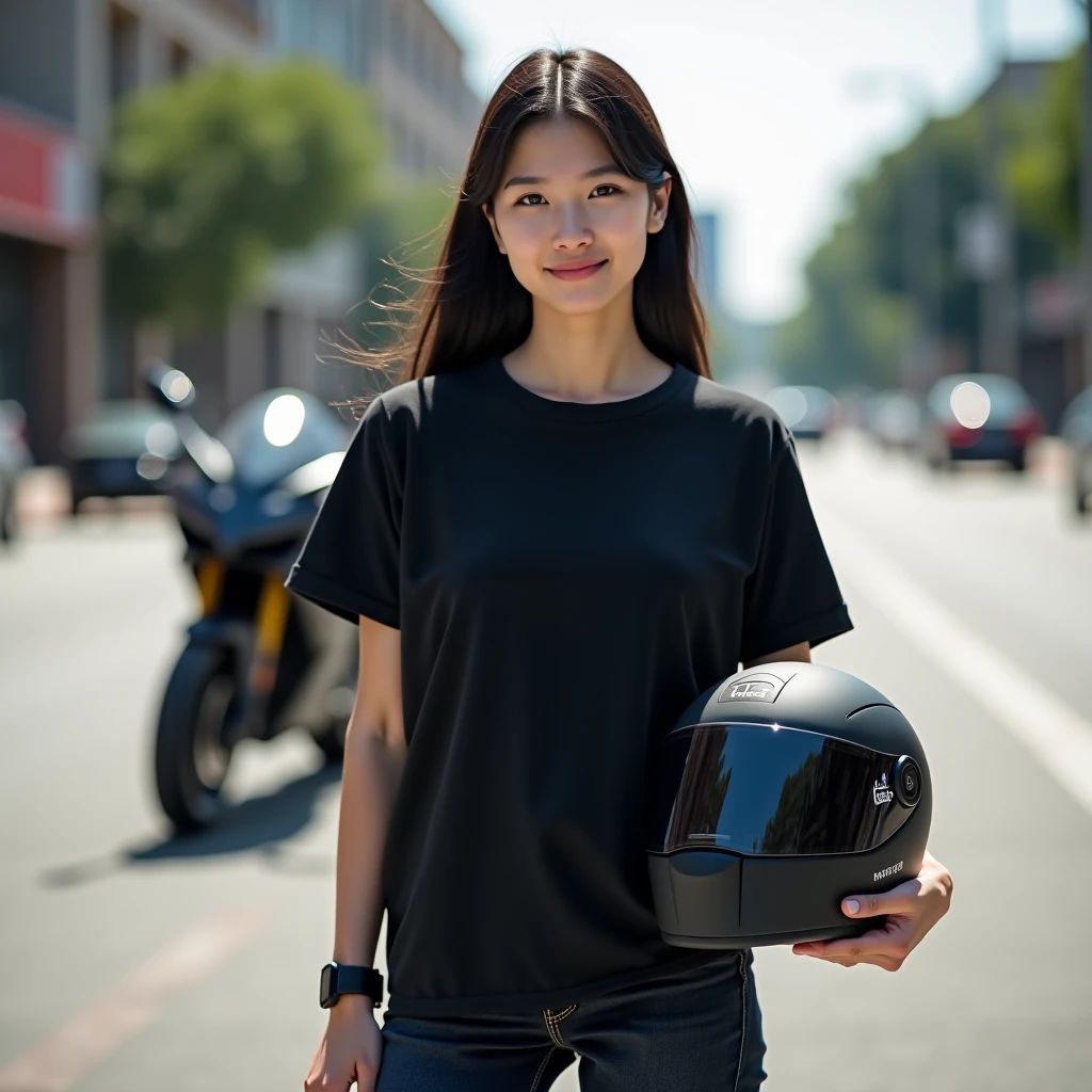 Masterpiece, bokeh, (Beautiful face), (Detailed face), (Perfect hands), (Japanese idle:1.6), (White Tshirt :1.3), (black bluma:1.3), (Plump breast:1.2), (Yellow helmet:1.2), ( Sitting on Large Bridge construction site:1.3), (Blushed face:1.3), (From below:1.6),