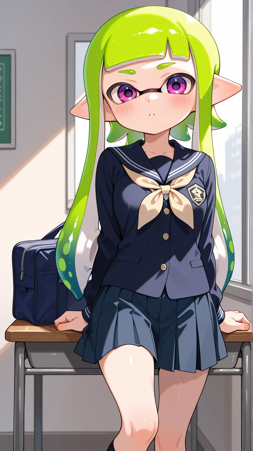 girl、No panties、pussy、open vagina、Long Hair、Green Hair、Moe sleeves、smile、The skirt is turned up,、the juice is coming out of my crotch、blush、Kindergarteners、