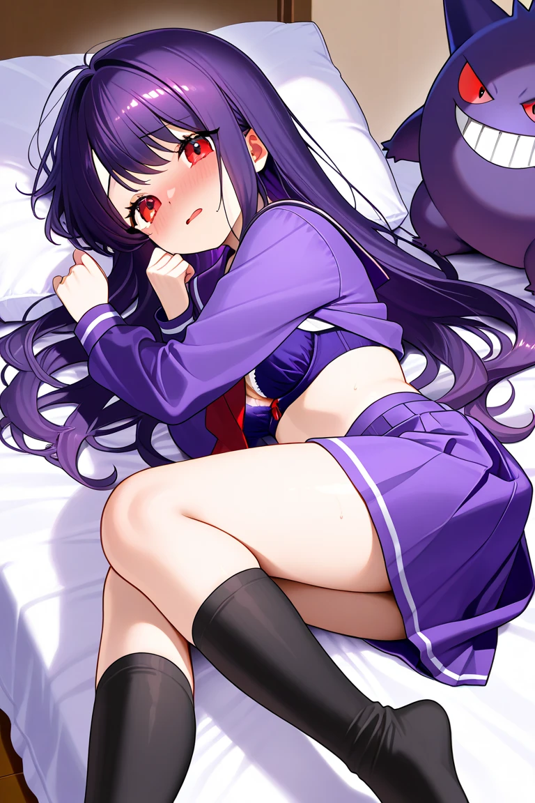 ((super master piece,super fine illustration,best aesthetic,best quality,ultra high res,insanely detailed,Bishojo game CG)),BREAK,(((perfect anatomy,perfect proportion,artstation female body))),detailed big cute slant eye,beautiful jewely eyes,ligne claire,BREAK,gleaming skin,BREAK,nsfw,vulgarity,horny presenting,fall into pleasure,BREAK,(cute erotic toddler gal,loli),prostitute,BREAK,small baby face,childish and super cute,((((blush)))),BREAK,peerless super Bishojo,peerless super beautiful girl,super Kawaii,BREAK,low body size,short stature,slender,BREAK,(((((jirai kei))))),BREAK,(black and purple ((streaked hair))),(((((double bun long twintails hair))))),BREAK,((shiny glossy metaric beautiful hair,gradient hair)),BREAK,((flat chest)),((puffy nipples,erectile nipples,long nipples,huge areolas,bare breasts)),BREAK,(((((jirai fashion,chinese clothes))))),(satin:1.4),(((((Chinese Lolita mini dress,frills))))),(((((ultra micro miniskirt))))),BREAK,(thigh high knee socks:1.3),zettai ryouiki,garter belt,No panties,,BREAK,(legs up,spread my legs:1.2),love hotel,(lying on bed,arms bhind back:1.4),evening,(sweet pussy,show off pussy:1.3),(dripping love juice:1.3)