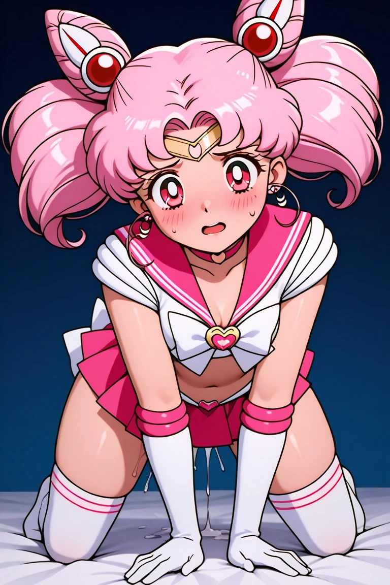 obra maestra, Mejor calidad, absurdos, perfect anatomy, 1 chica, Solo, SMMoon, 1990s \(Estilo\), Sailor Chibi Luna Cabello Rosa, pupilas rosadas ojos, subir las escaleras, de cerca, Sonrisa, tiro de vaquero, Uniforme Sailor Senshi Rosa, Collar marinero rosa, falda plisada rosa, guantes de codo, en postura de espalda, Show off your loot, backward, No hay tanga en un gran trasero, cuerpo completo, aausagi, de cerca booty, PUNTO DE VISTA DE ABAJO A ARRIBA, ( Sin tanga ) big booty, voyeur bajo la falda lengua (twintails hairEstilo)