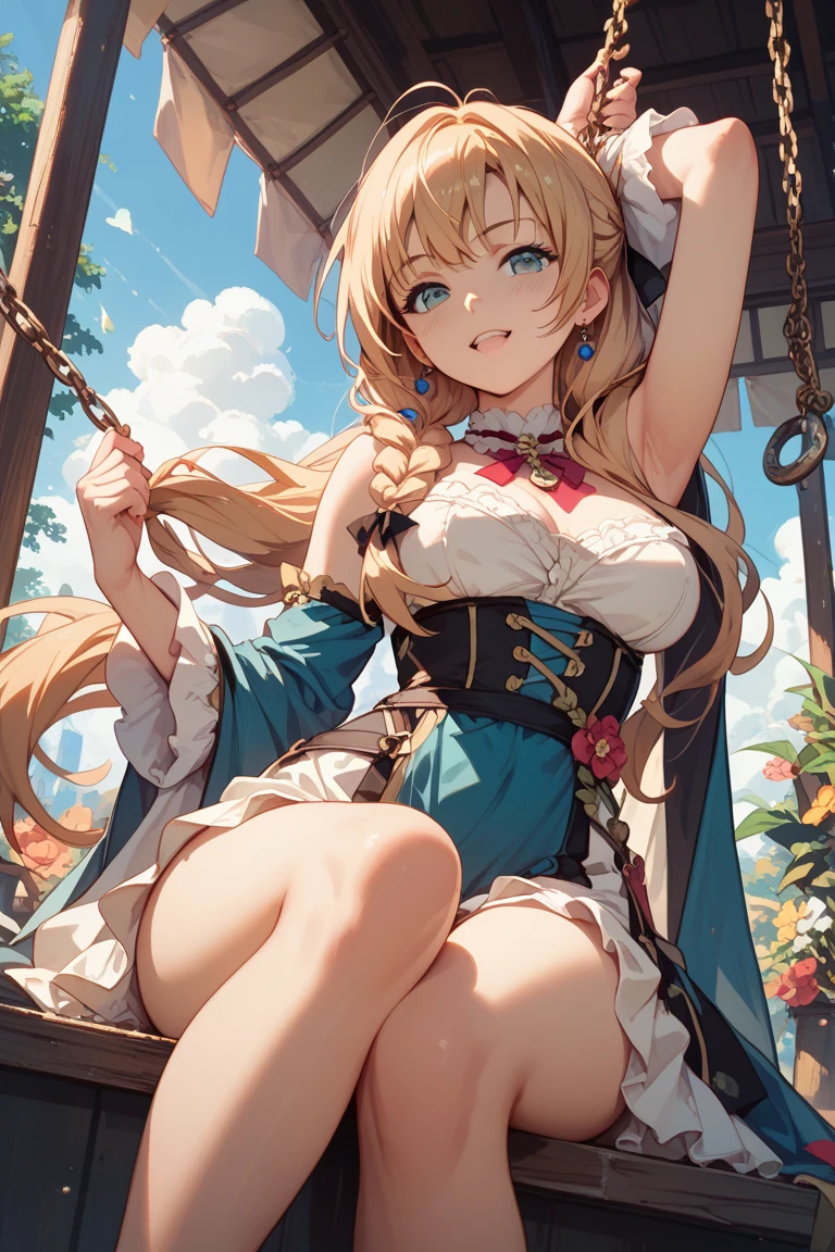piperBS, 1girl, blonde hair, hair bun, blue dress, puffy sleeves, short sleeves, pink gloves, fingerless gloves, pink belt, shoes, blue footwear, cute and blushing 18 years old anime girl, look away because she is embarrassed and blushes, bright blue eyes, detailed face, detailed members, detailed arms, detailed hands, ((((sparkling diamond jewelry)))), tiara, ((makeup)), high heels, puffy sleeves, long gloves, long eyelashes, Girl lying, tied by ropes, shackled, can no longer move, tied tightly, very hard tied up with lots of ropes, hampered by so many ropes that she can no longer move, bound hands and feet, ropes tie his whole body, tied extremely tightly and forcefully to her bed by a lot of ropes, its limbs are strongly tied together by ropes, his torso is tied up with thick cords, her chest is so tied up with ropes that it sticks out, her legs are tied tightly with thick ropes, his hands are tied behind his back with ropes, she can no longer move her feet, her hands which are tied by thick ropes, she desperately tries to free herself, likes to be tied tight with big ropes, likes to be immobilized by big ropes, lying down, his hands and feet are strongly tied to the railing of his bed, his legs are pressed together and tied with ropes, its limbs are held vigorously by imposing ropes, her hands are tied securely behind her back by ropes, her chest is compressed by strong ropes, she is pressed against her bed and restrained by large ropes (shibari, arms behind the back:1.4), (hands on the back), (masterpiece, best quality) 1.5, 1girl, solo, (sexy, beautiful woman, perfect face, perfect eyes, perfect hands), samus aran, (shibari, arms behind the back:1.4), (hands on the back), Spread the legs, s' ((lie in bed by big ropes)), ((close up of the girl)), ((((lie in bed)))), ((((bedroom decor:1.4))))