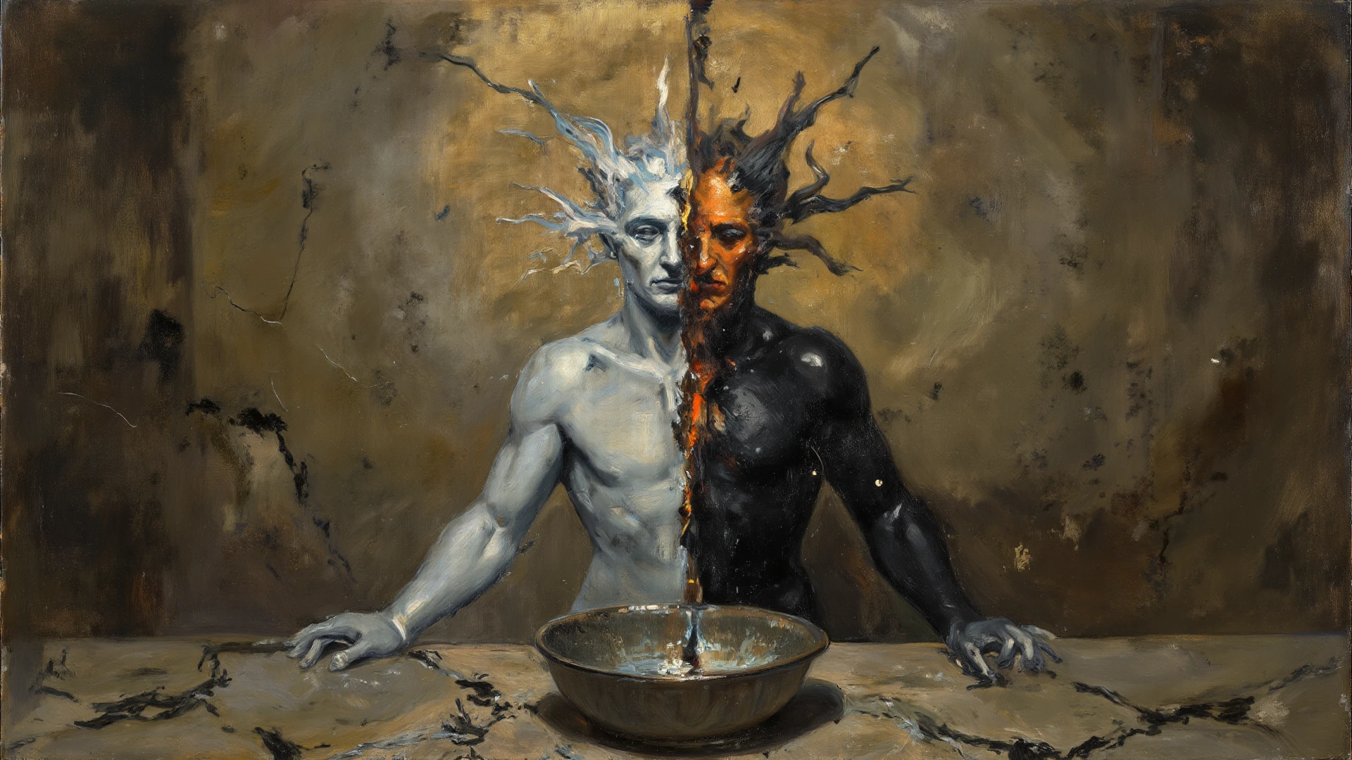 art handsome man eats brain naked