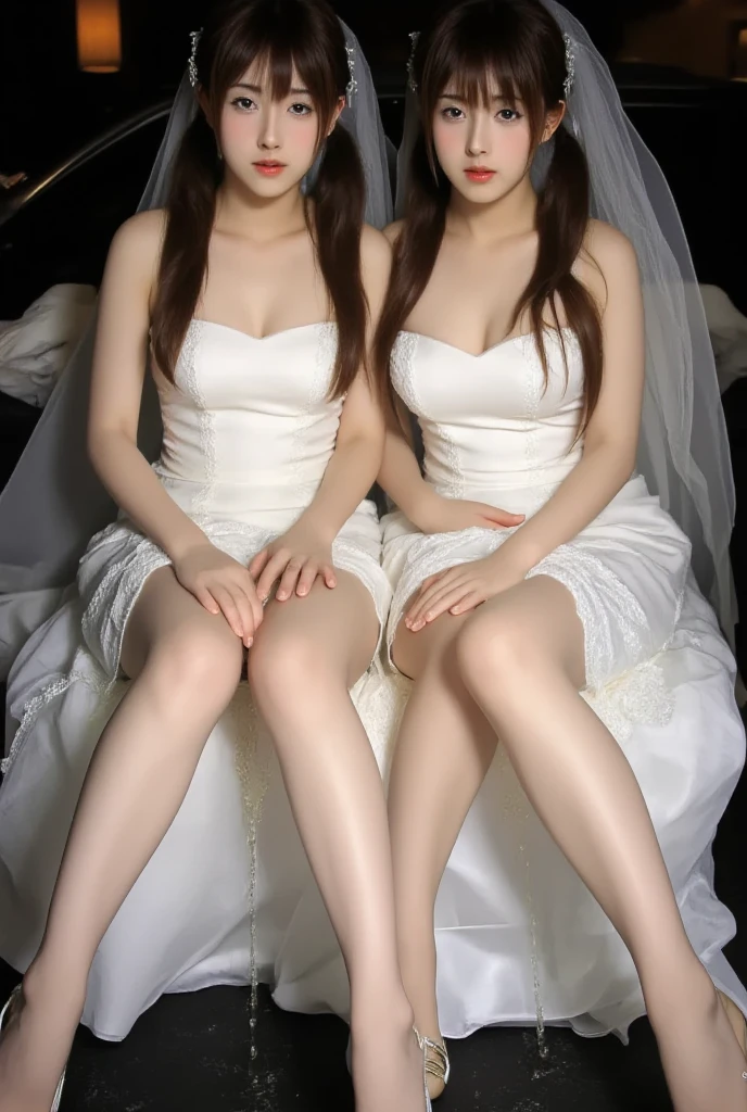 (1 white woman)、(1 white male:1.2)、(Super beautiful)、(beautiful face:1.5)、(blonde:1.1)、(detailed face:1.4)、(The bridegroom spreads the bride's legs:1.4)、(White panties are visible)、(The groom touches the bride's crotch)、(Bride sitting on a chair at the reception)、(She is wearing a prom dress with a miniskirt)、(The bridegroom in a white suit:1.1)、(bare legs)、(At SFW)